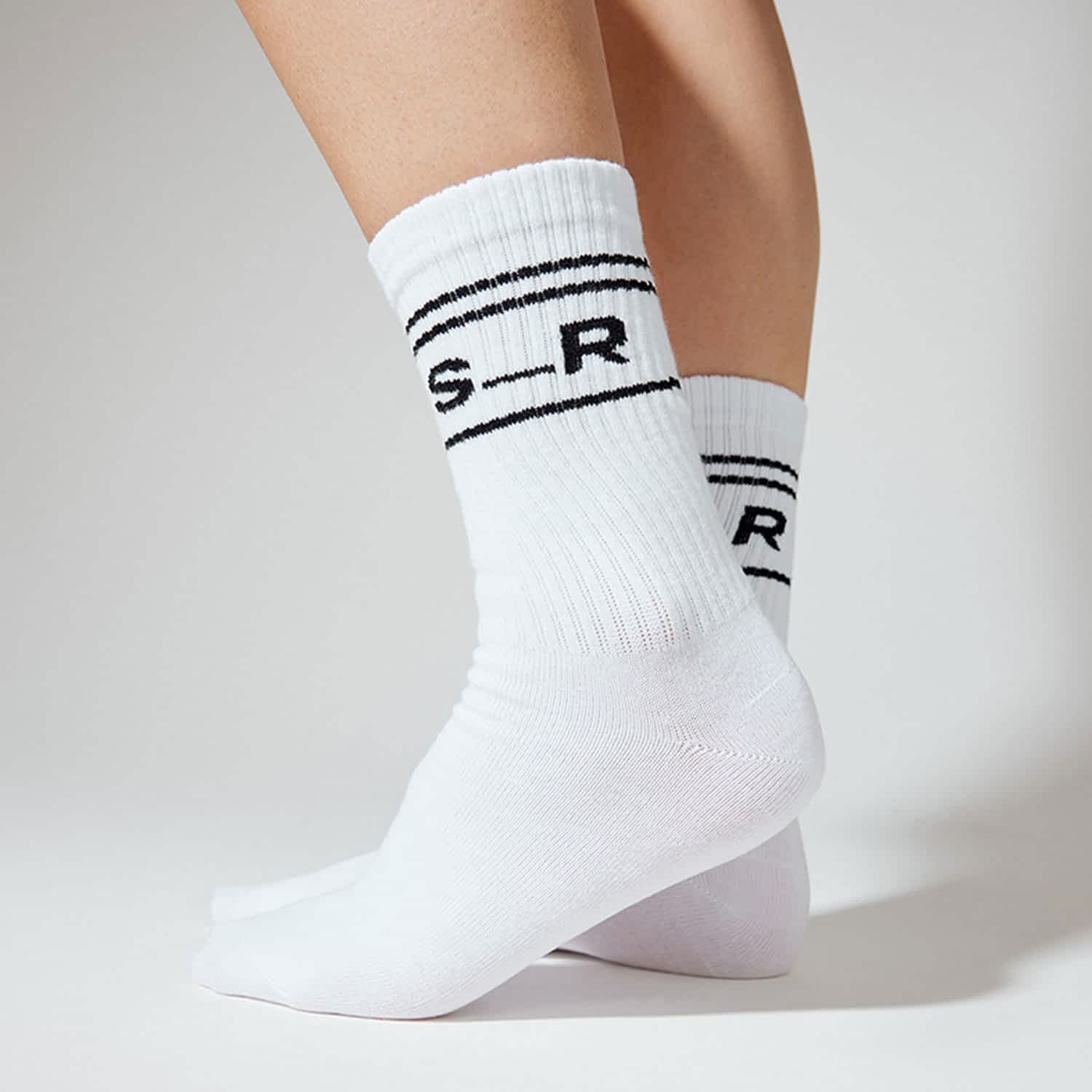 custom socks in colour white with SR logo