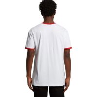 AS Colour Staple Ringer Tee in White with Red Ribbing, Back Model View, Customise your Ringer Tee with our printing services today