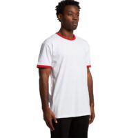 AS Colour Staple Ringer Tee in White with Red Ribbing, Turn Model View