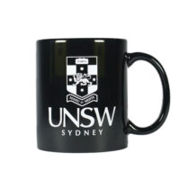 Custom printed Black Coffee Mug with the University Of Sydney Logo Printed in White