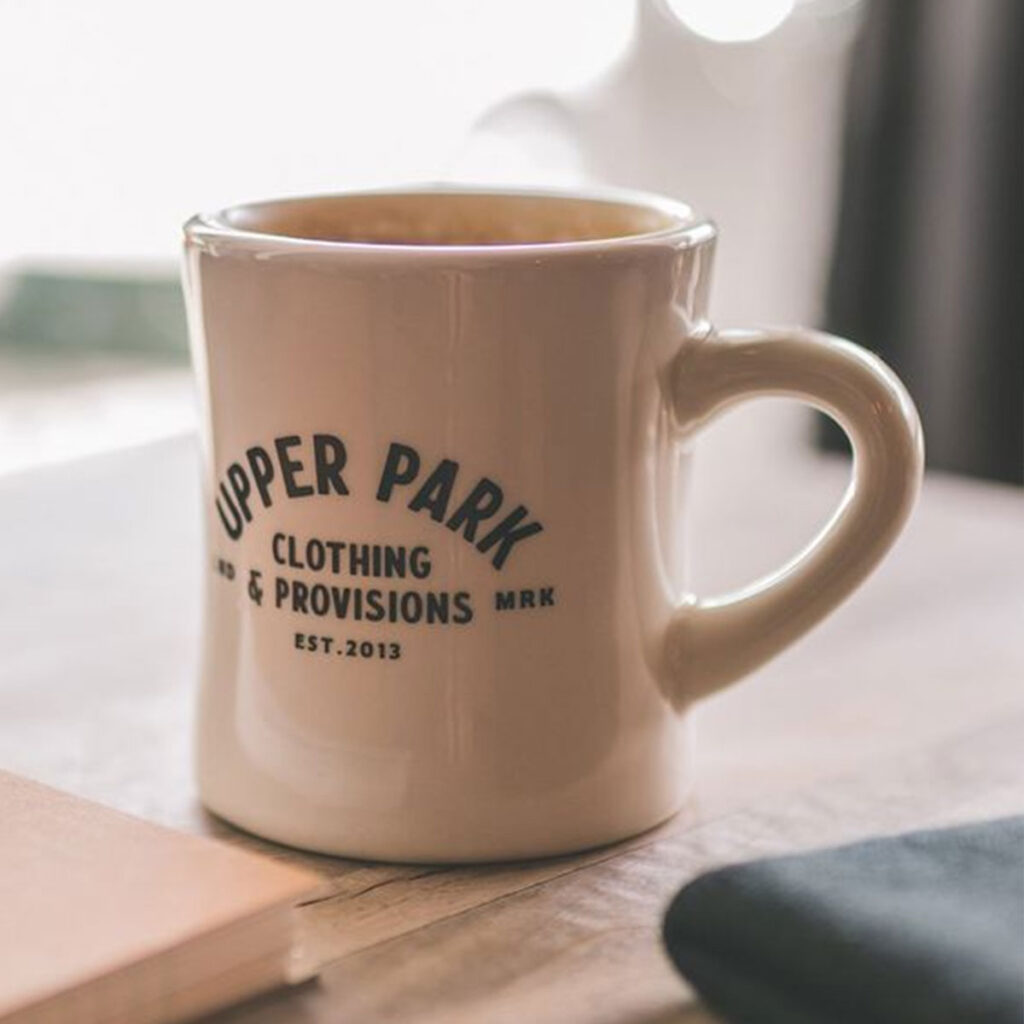 Custom Mugs Melbourne Diner Mug with Upper Park Clothing Logo