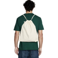 Earth Positive Drawstring Bag Model Back View in Colour Natural