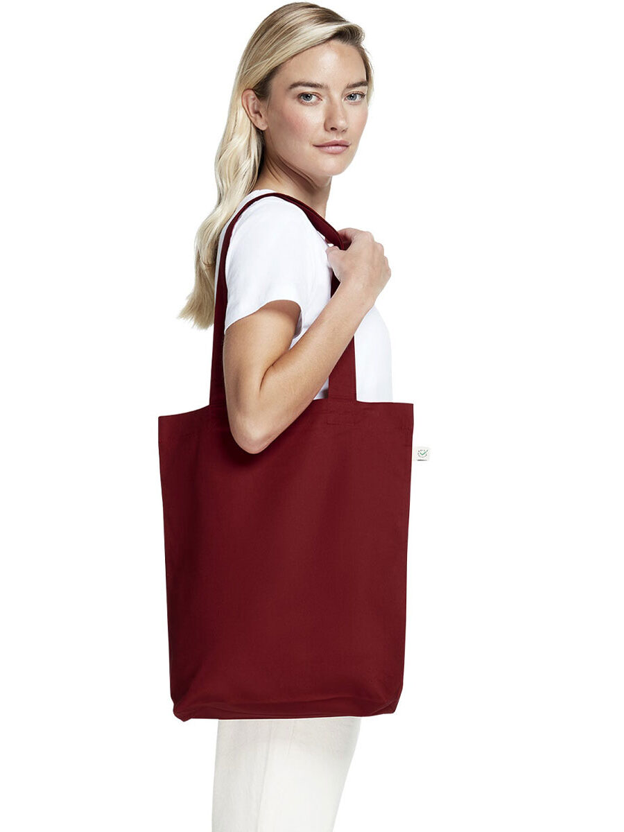 Earth Positive Fashion Tote Bag in Cherry Red Model View