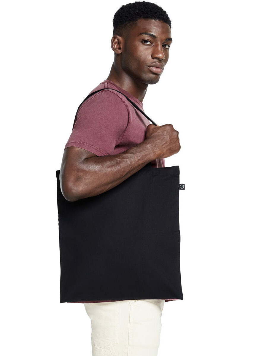 Earth Positive Premium Shopper Tote Bag in Black Front Model View