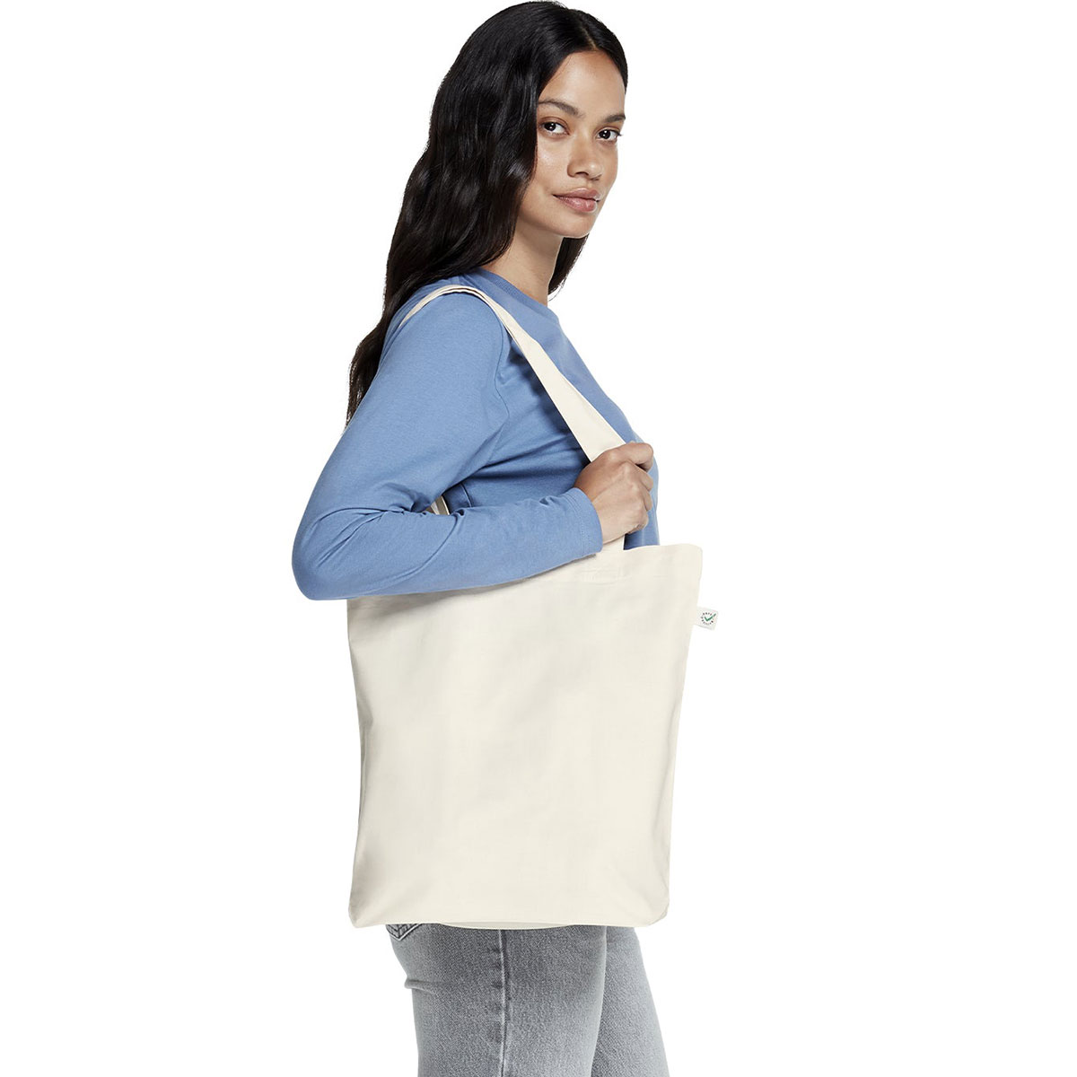 Earth Positive Premium Shopper Tote Bag in Natural Front Model View