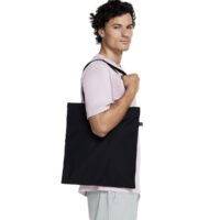 Earth Positive Shopper Tote Bag in Black Model Front View