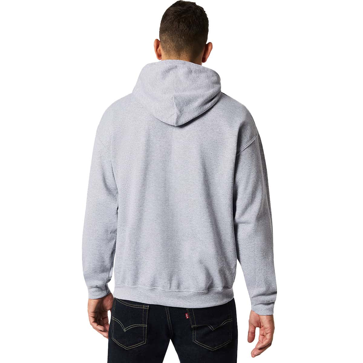 Gildan 18500 Heavy Blend Hoodie Back Model View in Sport Grey