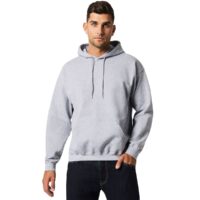 Gildan 18500 Heavy Blend Hoodie Front Model View in Sport Grey