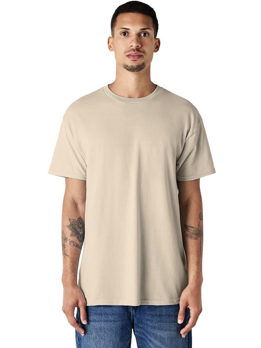 Gildan 5000 Heavy Cotton T-Shirt Model View in Sand