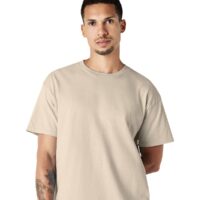 Gildan 5000 Heavy Cotton T-Shirt Close Up View in Sand