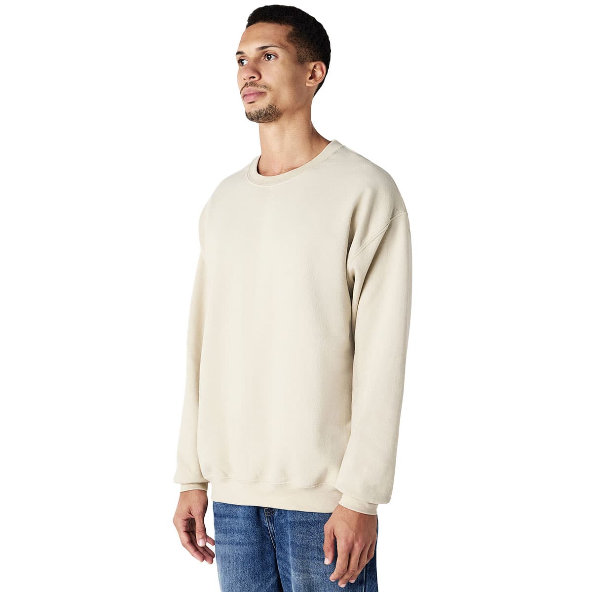 Gildan Heavy Blend 18000 Crewneck Sweatshirt Side View in Sand