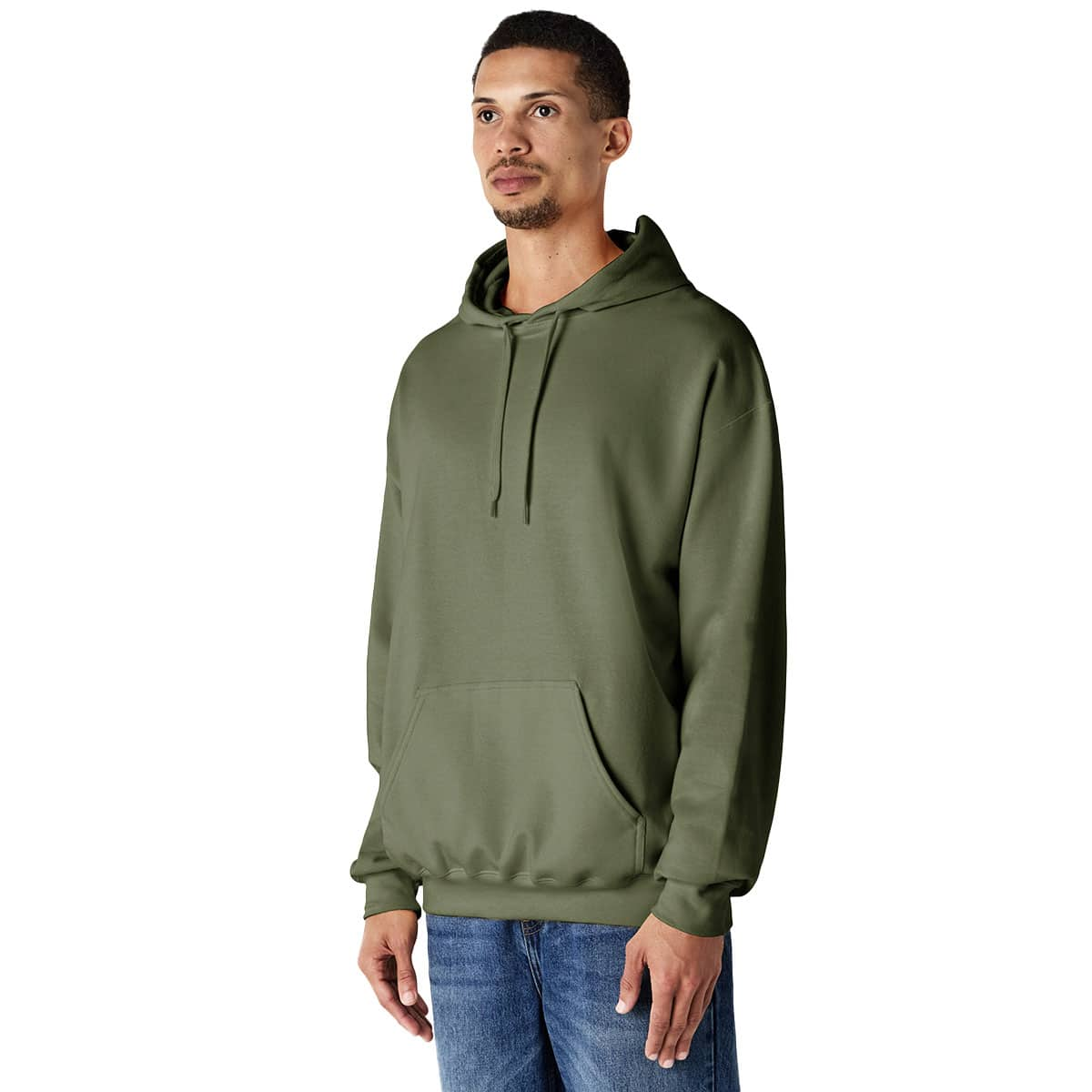 Gildan Softstyle SF500 Hoodie Side View in Military Green