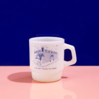 Retro Coffee Mugs Front View With Is Just Around The Corner Print