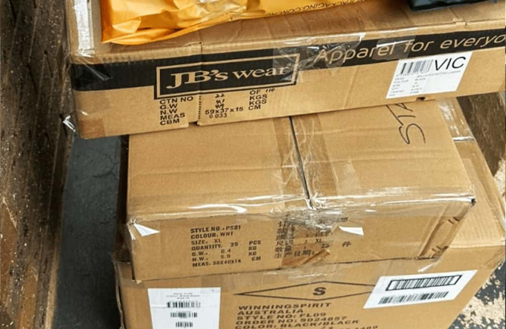 Cartons of blank t-shirts from Australia suppliers Winning Spirit and JB's Wear