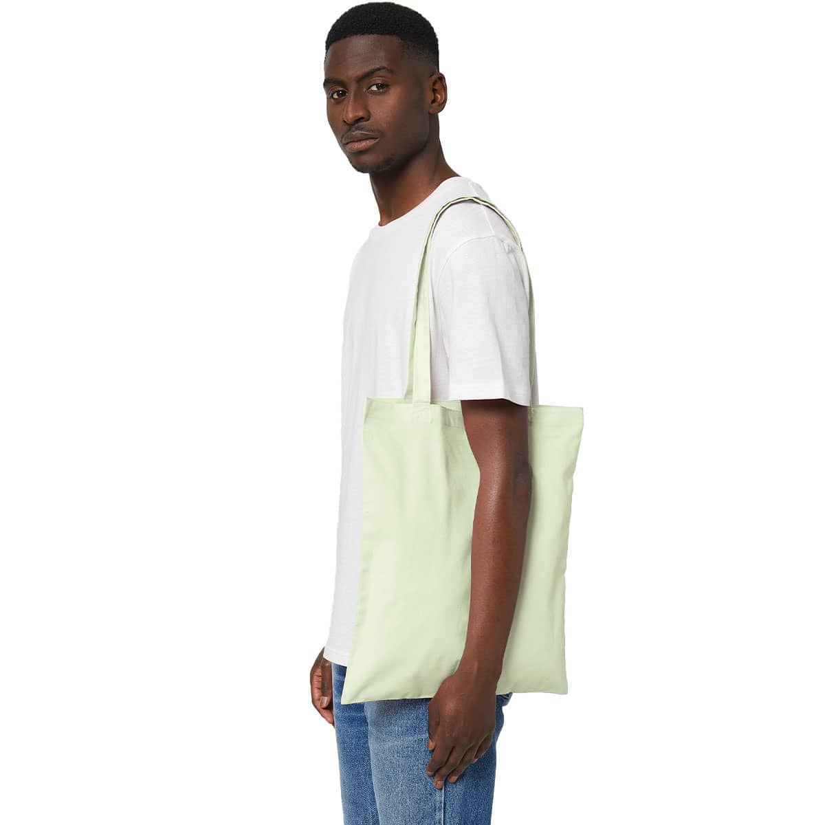 Stanley Stella Light Tote Bag Model View in Colour Stem Green