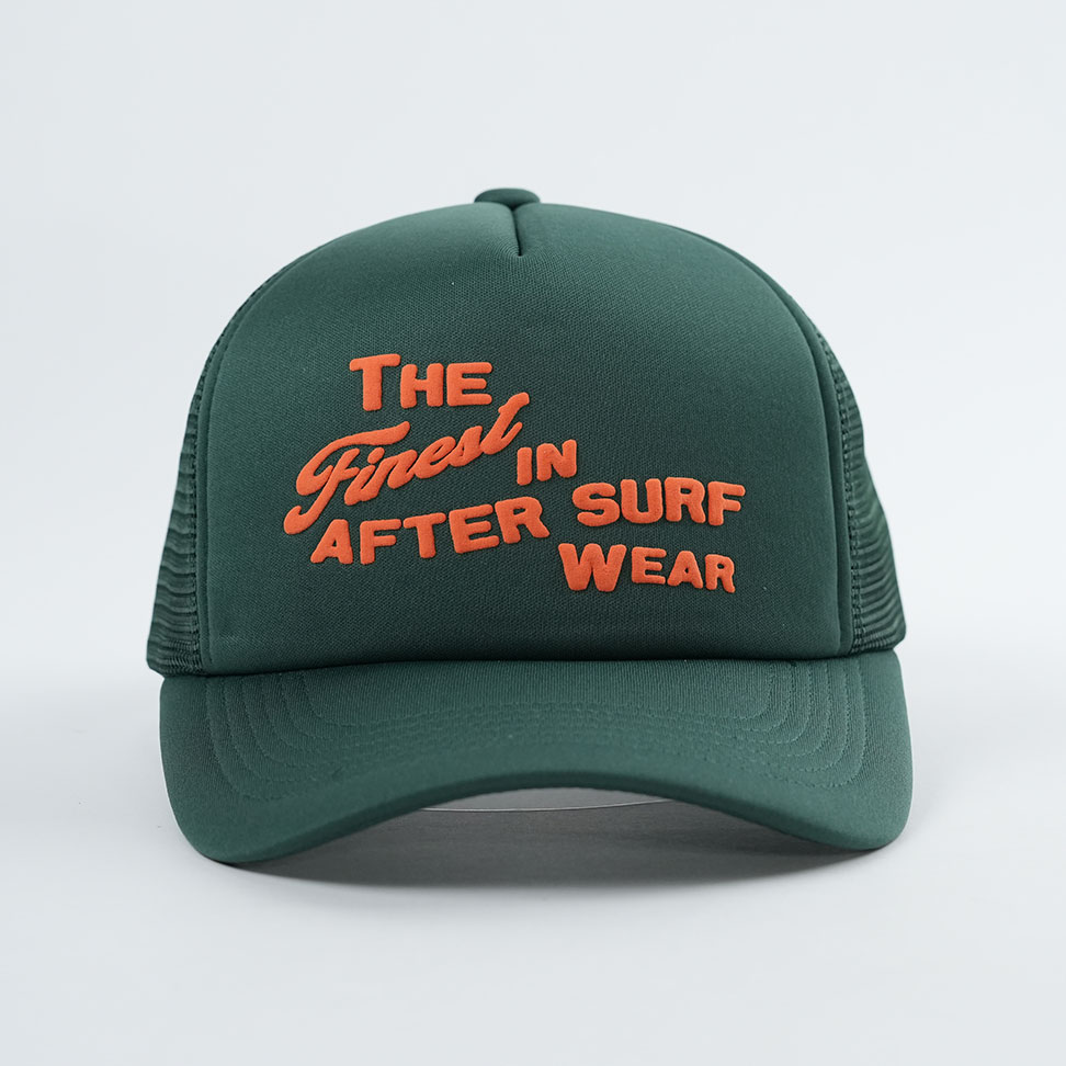 Puff Print Green Trucker Caps with Orange Puff Printing