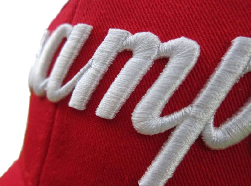 3D Embroidery 3D Embroidery with White Puff Thread on a Red Snapback Cap