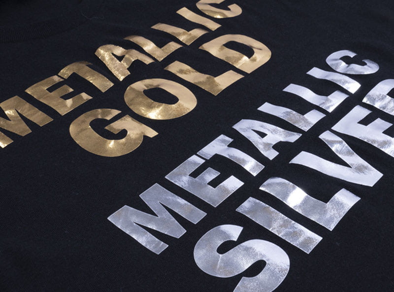 Metallic Heat Transfer Vinyl in Gold and Silver print on Black AS Colour Classic Tee