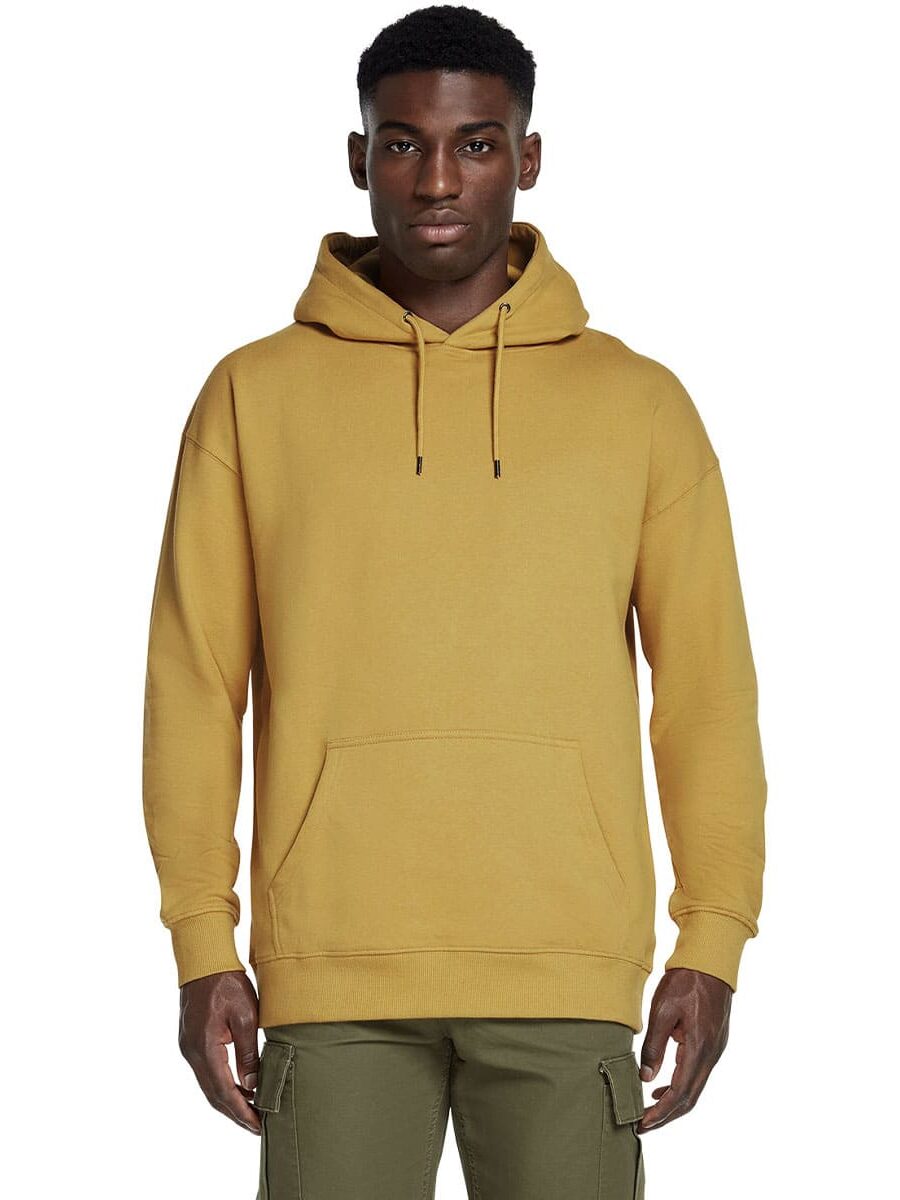 Earth Positive Pullover Hoodie in Faded Mustard Front View
