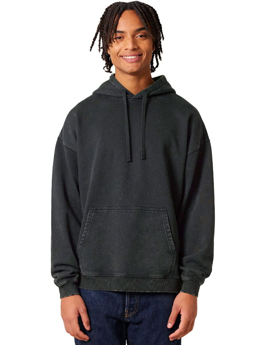 Stanley Stella Oversized Dyed Hoodie Model Front View in Black Stone