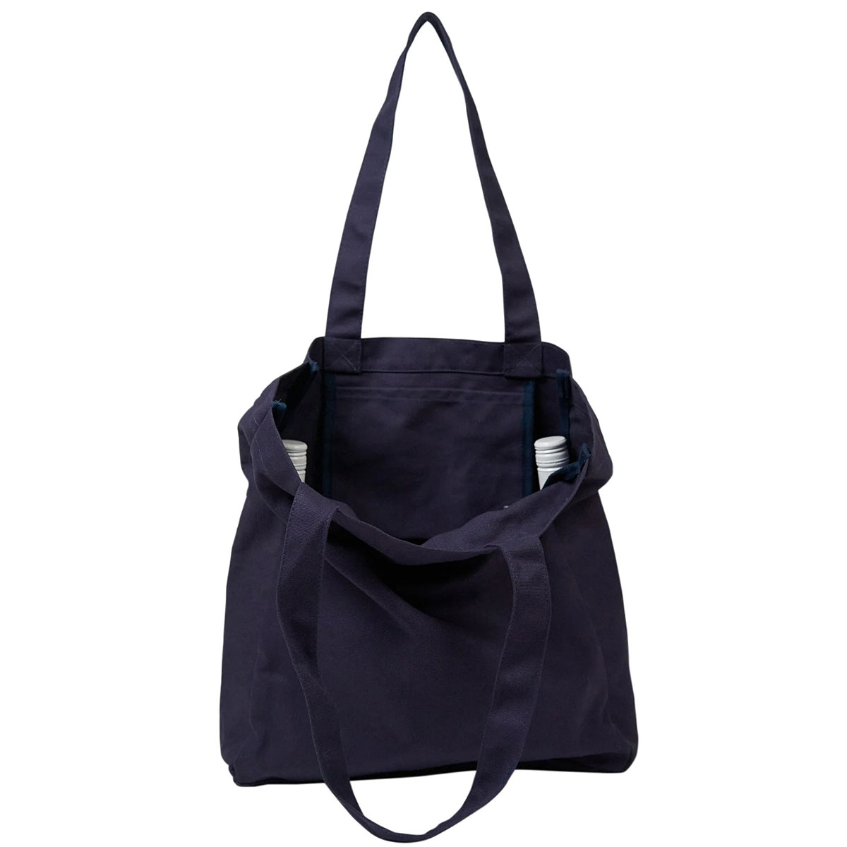 Wine Tote Bag Inside view showing internal pocket on each side holding a physical wine bottle