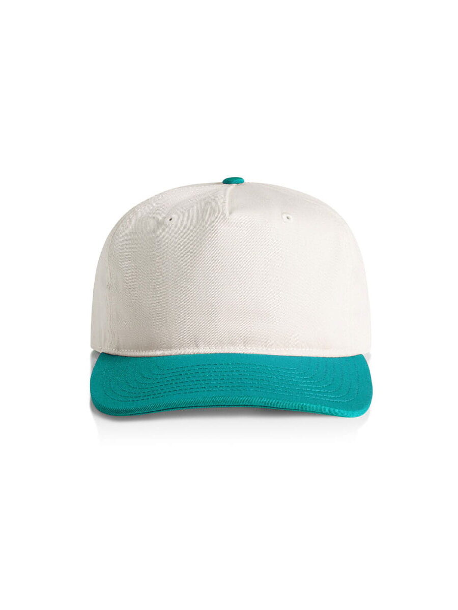 AS Colour Two Tone Cap - Natural/Charlotte, 100% cotton with mid-profile and flat peak design.