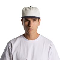 A stylish natural and midnight AS Colour Two Tone Cap, showcasing a flat peak and a sleek two-tone design, perfect for custom printing or embroidery.
