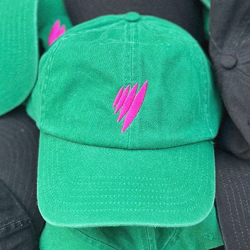 Custom Embroidered Dad Caps for SBS Australia with neon pink thread