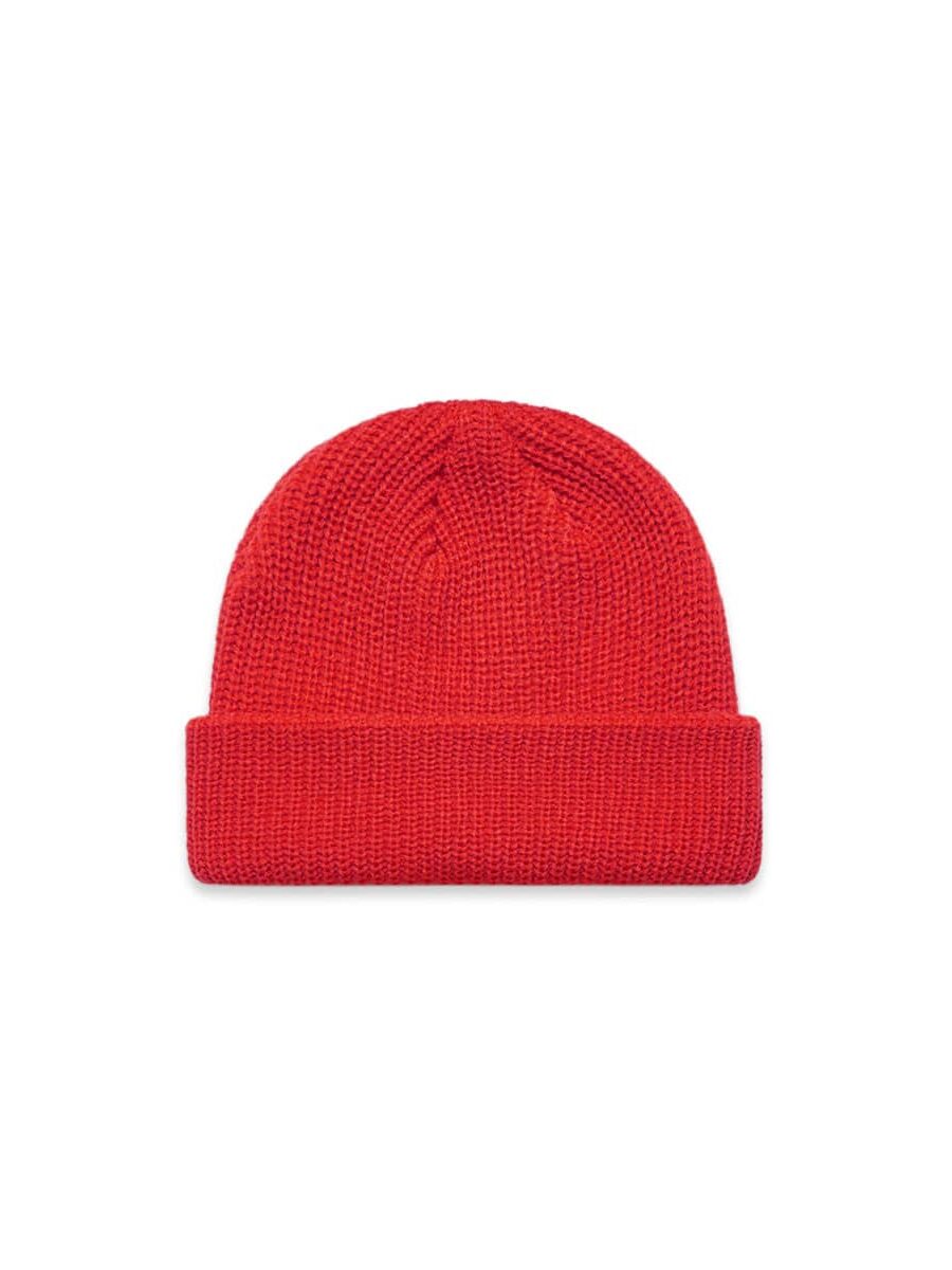 Stylish unisex Fisherman Beanie in Red, perfect for everyday wear and branding. Durable and great for embroidery.