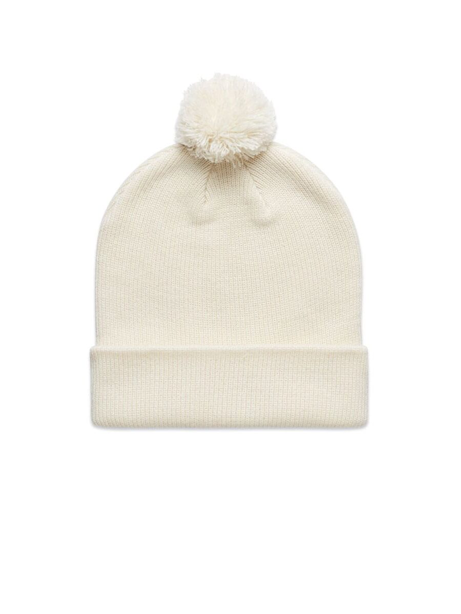 Stylish Pom Pom Beanie in Ecru, perfect for everyday wear and branding. Durable and great for custom embroidery.