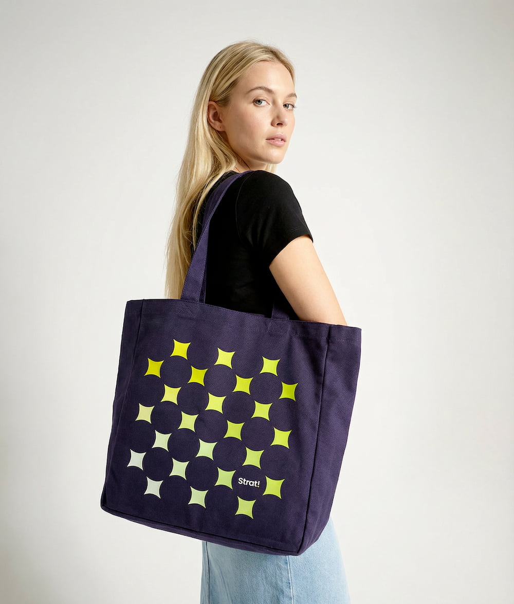 direct-to-film-dtf-print-custom-tote-bags Direct To Film DTF Print Custom Tote Bags with Strat Logo