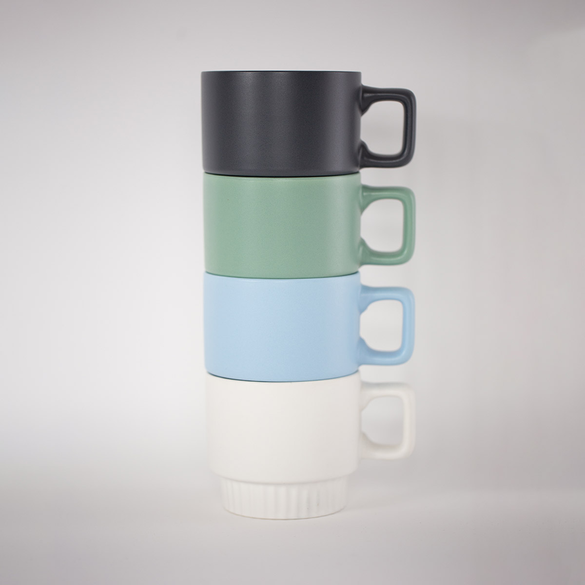 Stackable Mugs in various colours from White, Powder Blue, Sage, Matte Black
