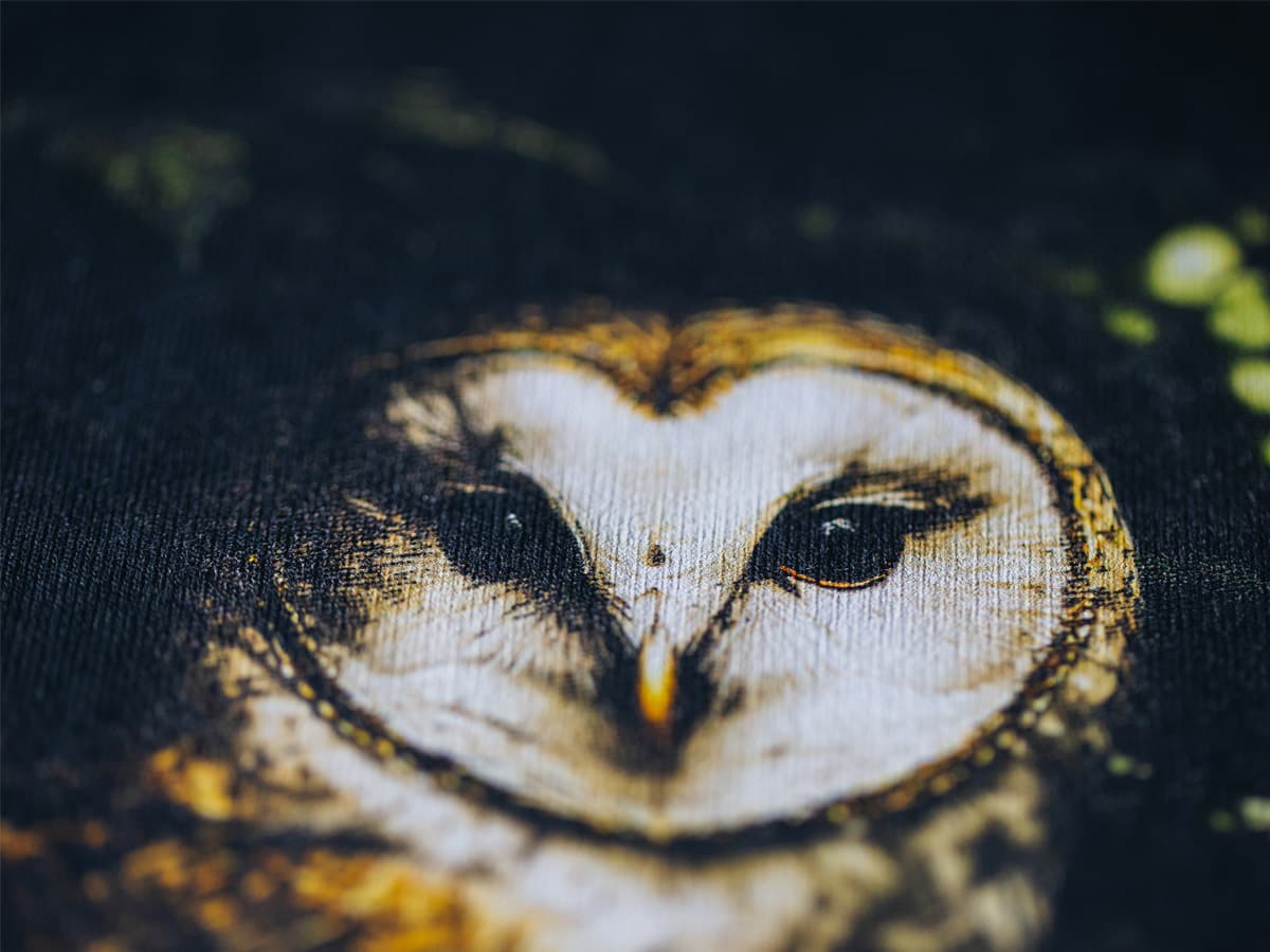 Direct To Film close up print of an OWL
